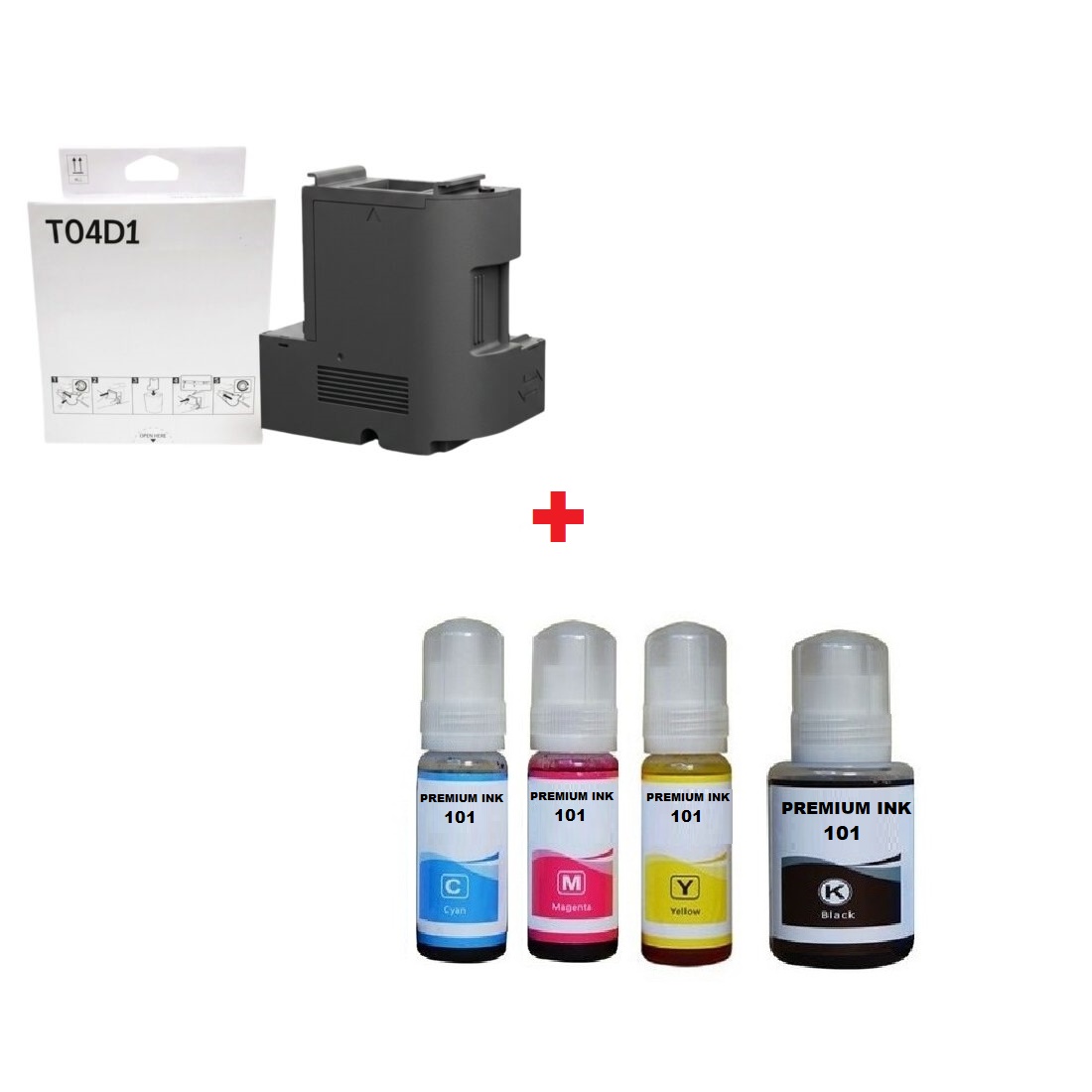 PACK COLLECTEUR ENCRE USAGEE T04D1 ET 4 ENCRES EPSON 101 NCMY